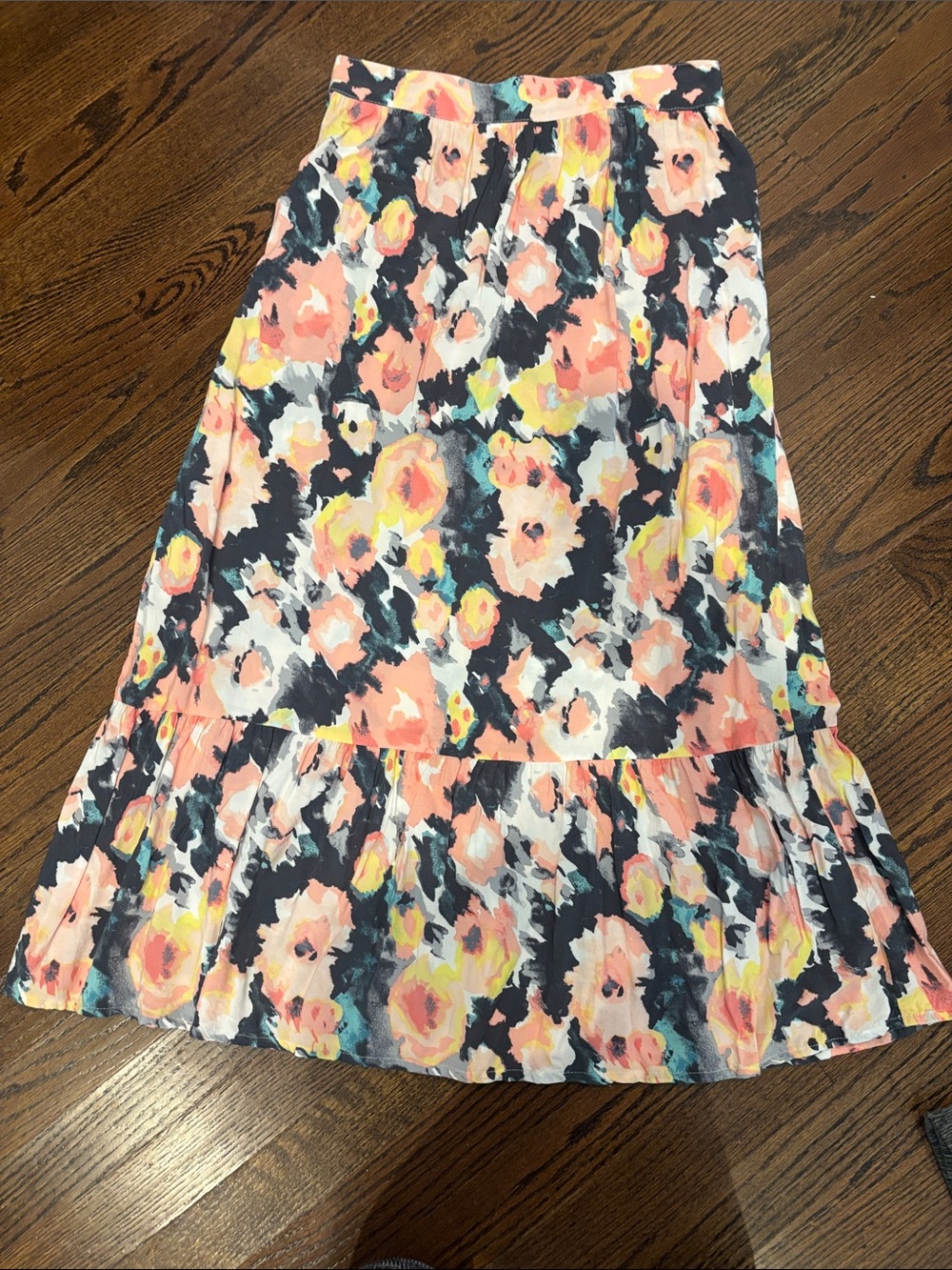 Floral Midi Skirt in Coral and Navy
